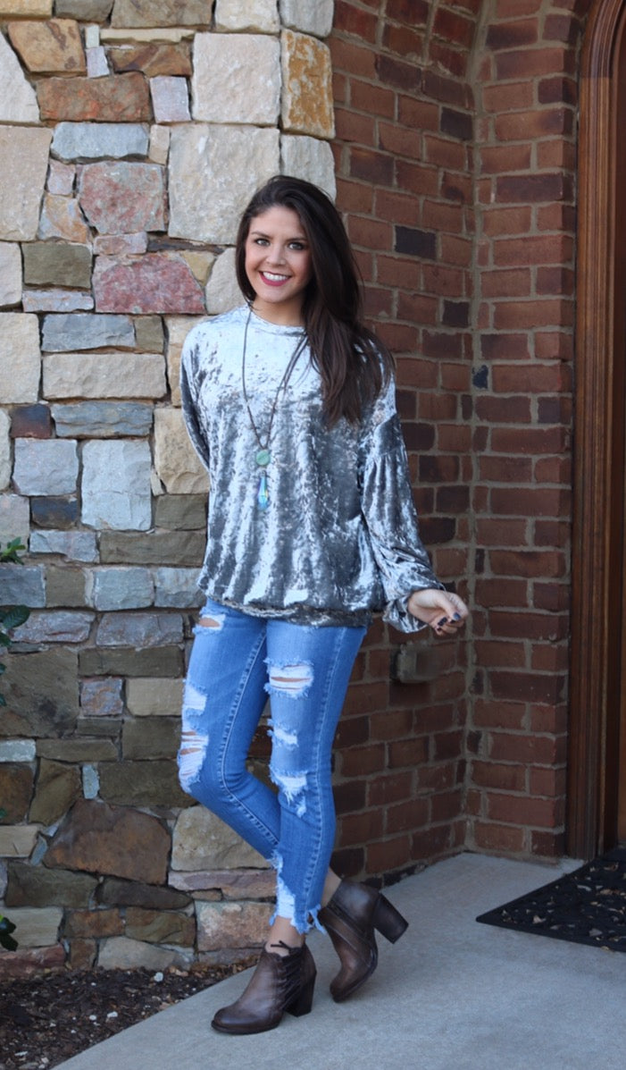 WONDERMENT CrushVelvet DropShoulder LongSleeve Pullover Top