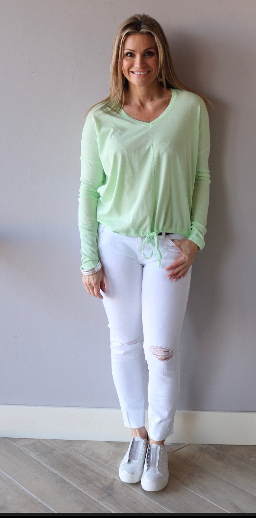 BOBI HYSTERICS Lightweight Jersey Drawstring Bottom V-Neck Top