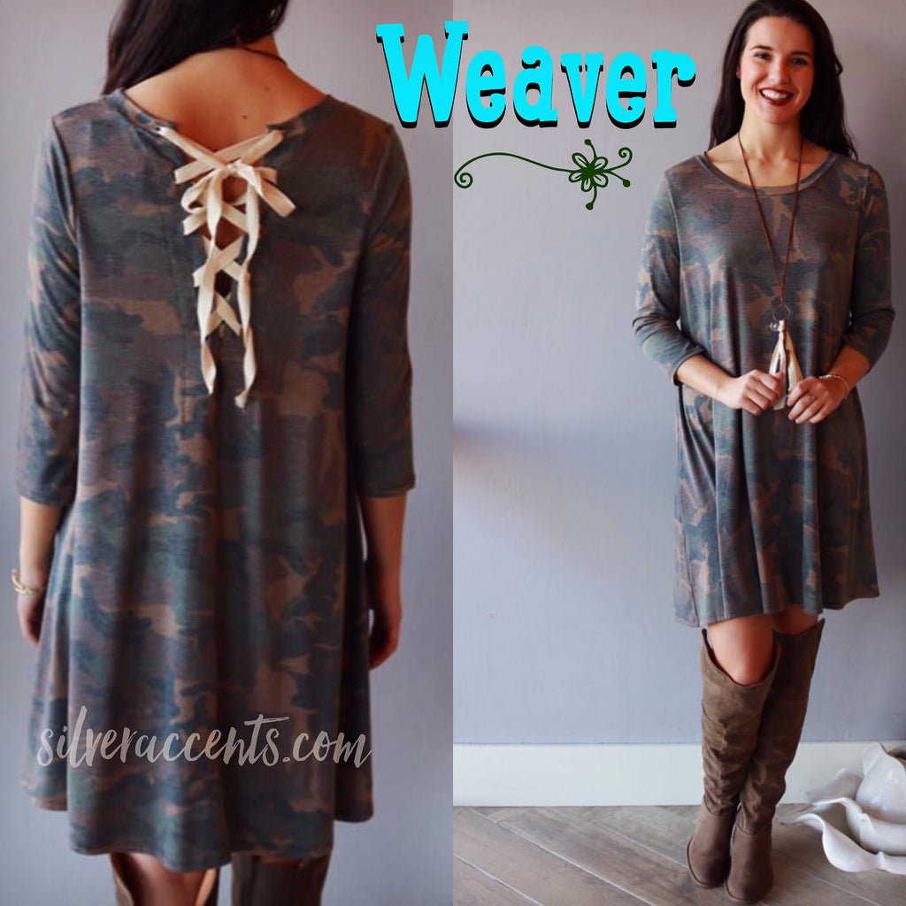 WEAVER Camo Print LaceUp Jersey A-Line Dress