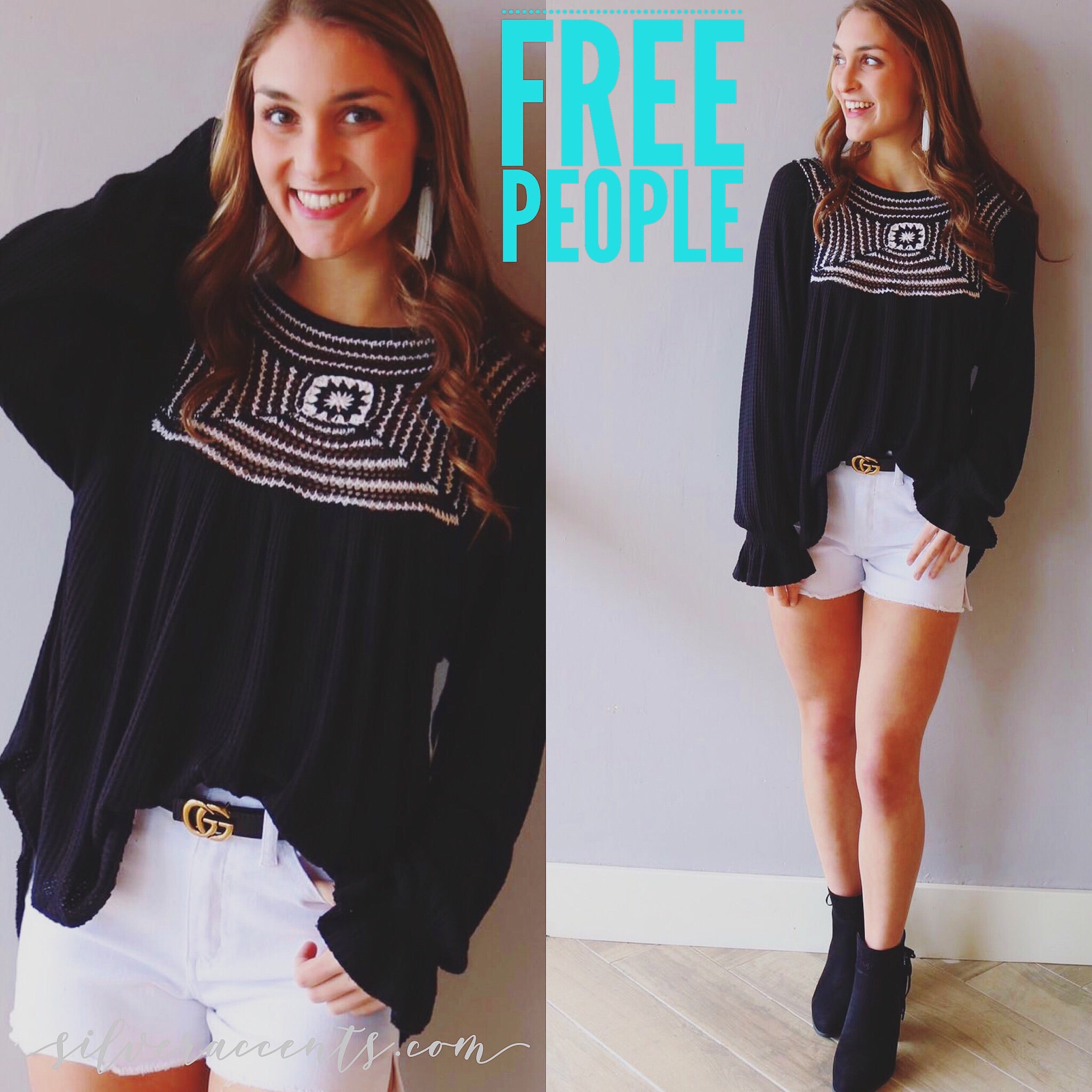 FREE PEOPLE CrochetNeck SOUL MATE WafflePrint ScoopHem Top