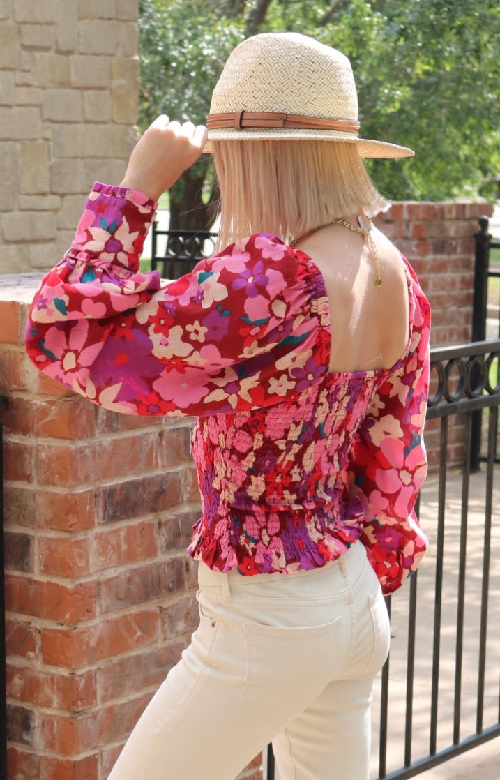 FREE PEOPLE Floral ARIANA SmockBodice PuffSleeve Top