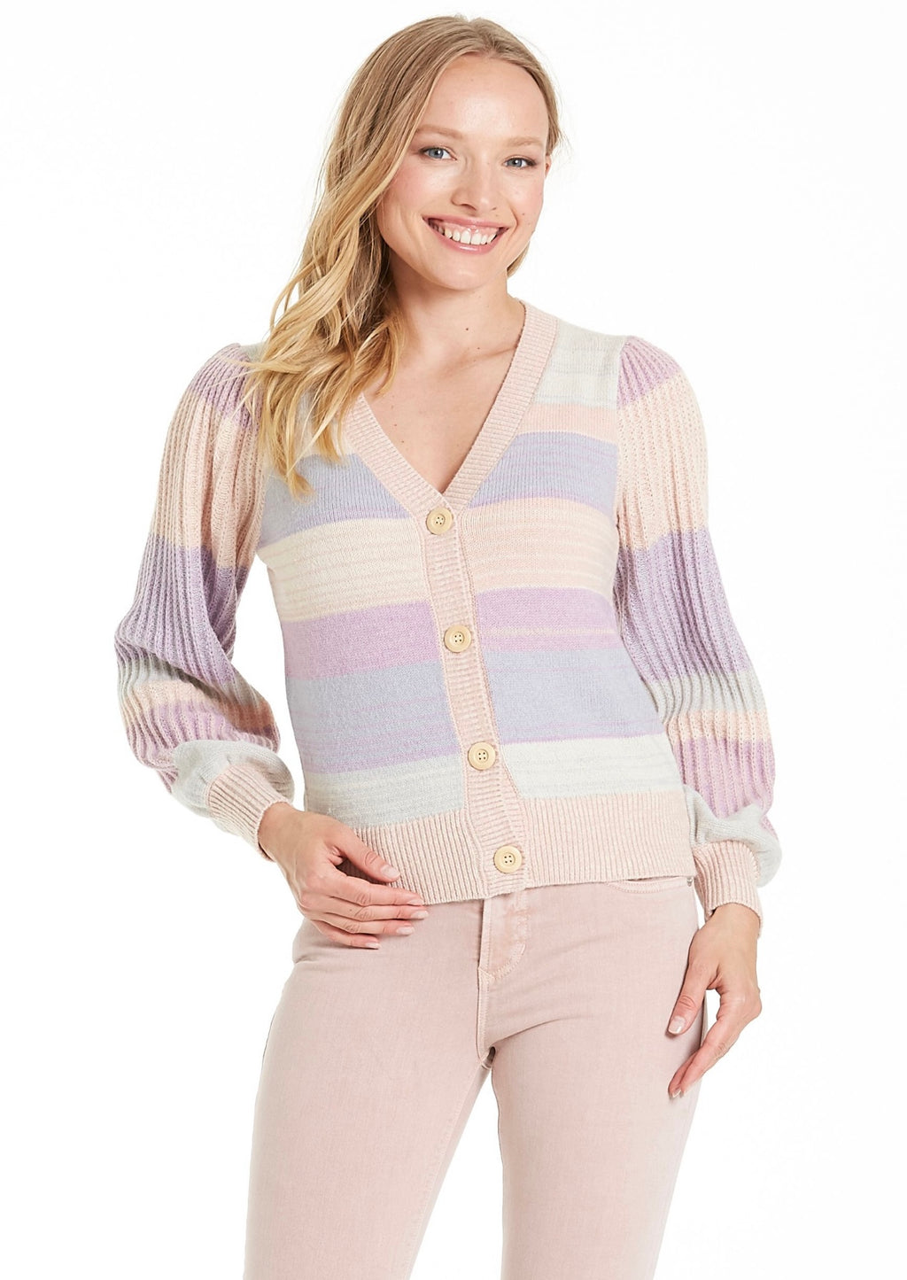 ANOTHER LOVE Stripe JAYLEE Puff Long Sleeve Cardigan