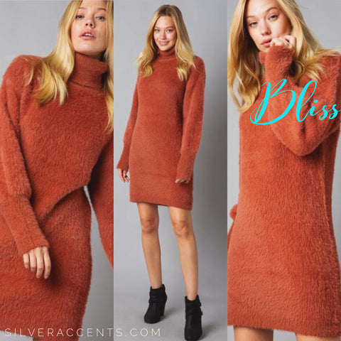 BLISS TurtleNeck FuzzyKnit Sweater Dress