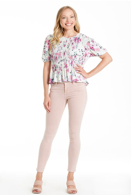 *ANOTHER LOVE Floral AMOR Smock~Body Puff~Sleeve Top