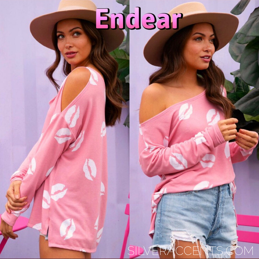 Fantastic Fawn ENDEAR LipPrint Asymmetric Cutout Jersey Top