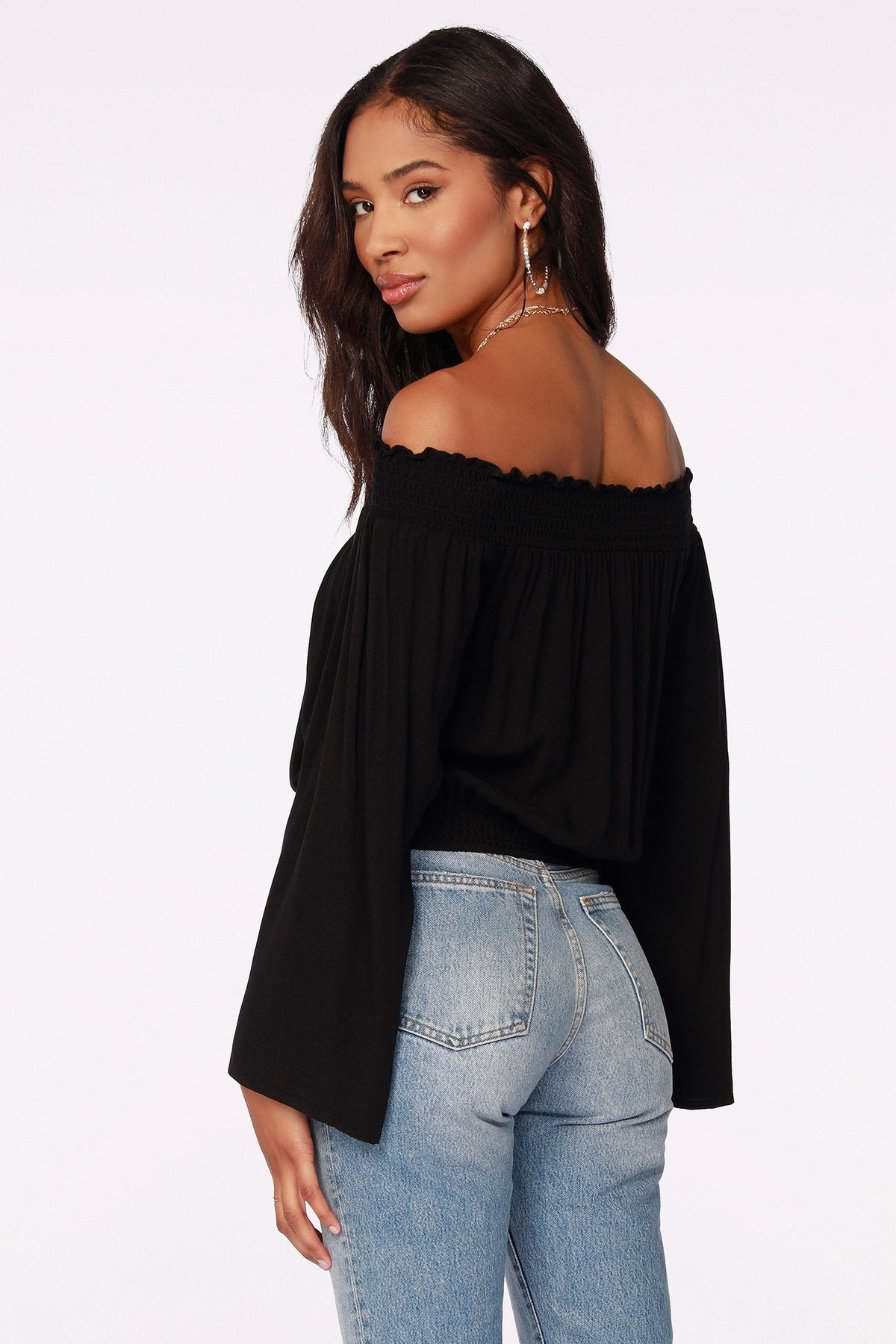BOBI Beach Crepe PRISTINE Smock OffShoulder Top