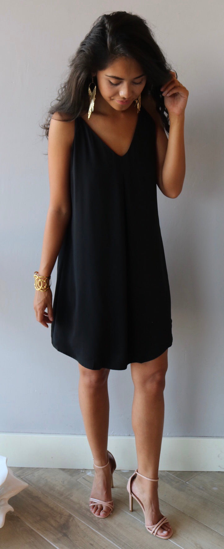 ABOVE THE CUT Lasercut Back Strappy Chiffon Shift Dress