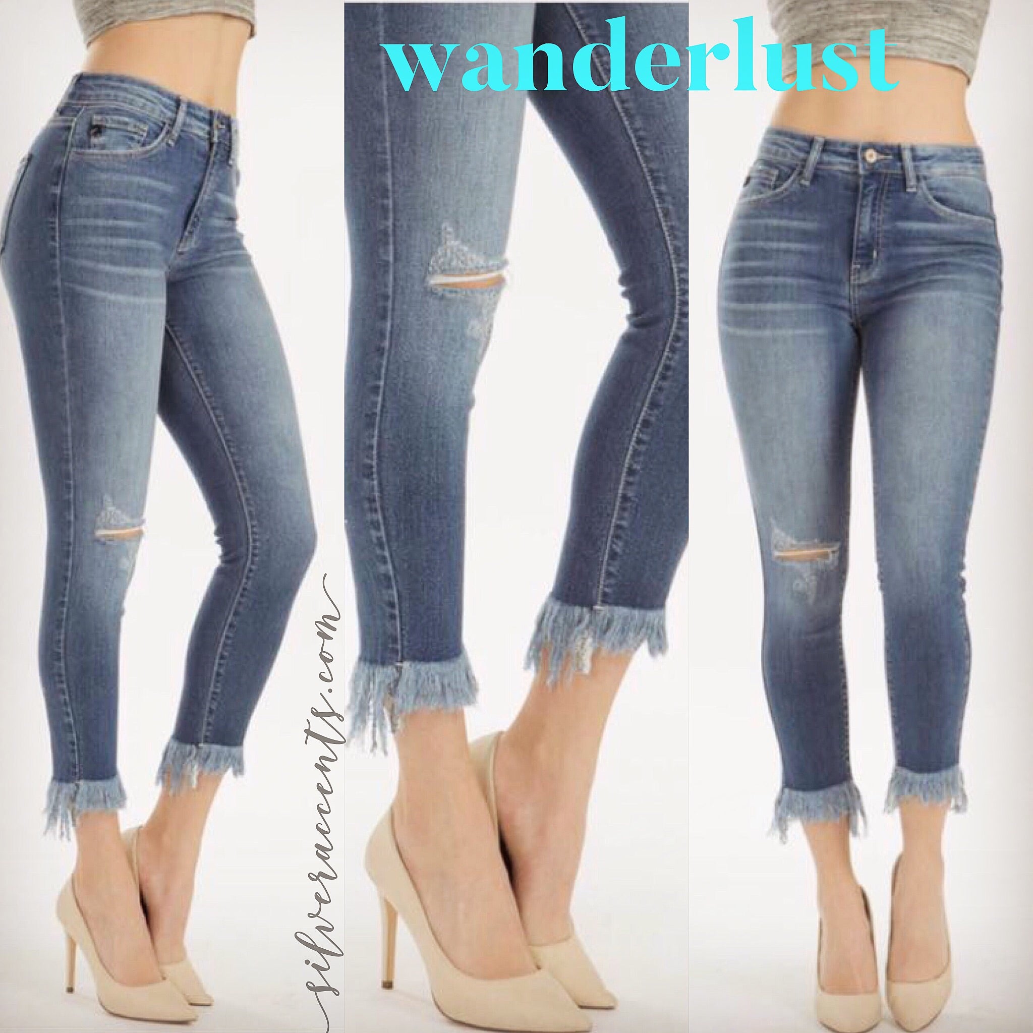 WANDERLUST FringeHem HiRise Distressed Crop Jean