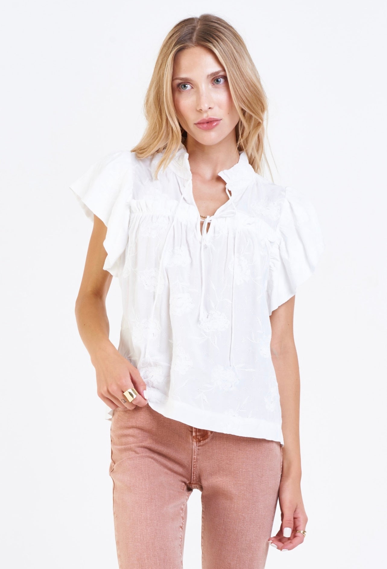 *DEAR JOHN Siena RuffleNeck FlutterSleeve Top