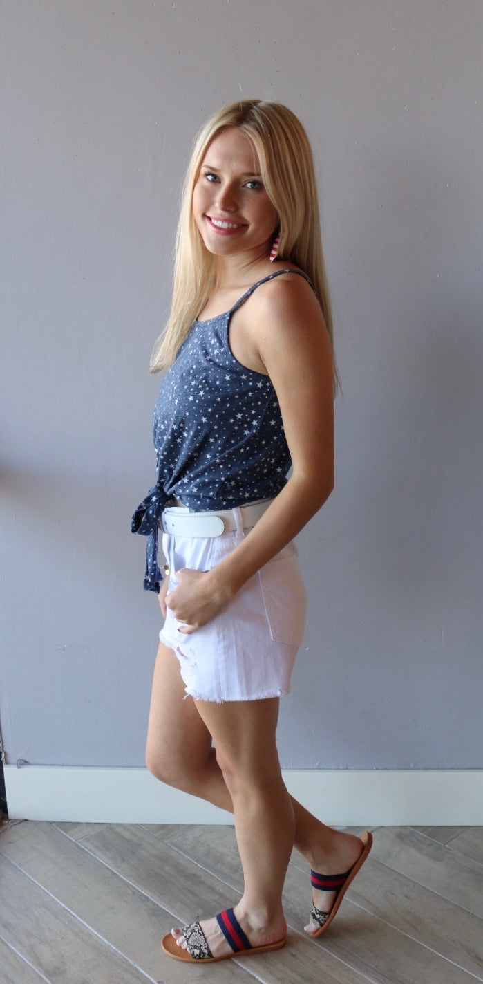 BOBI Star Print BRILLIANCE TieFront JerseyKnit Cami Top