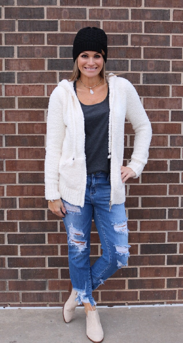 CODDLED Berber Fleece Zip Hoodie Top