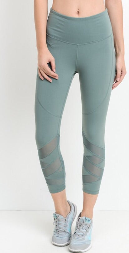 ENLIGHTEN Teal Blue Hi Waist Zig Zag Mesh Inset Crop Legging