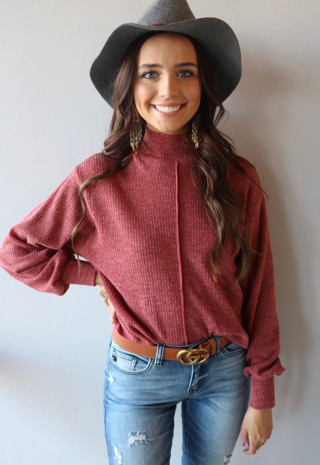 JEOPARDY MockNeck Expose Seam Knit Sweater