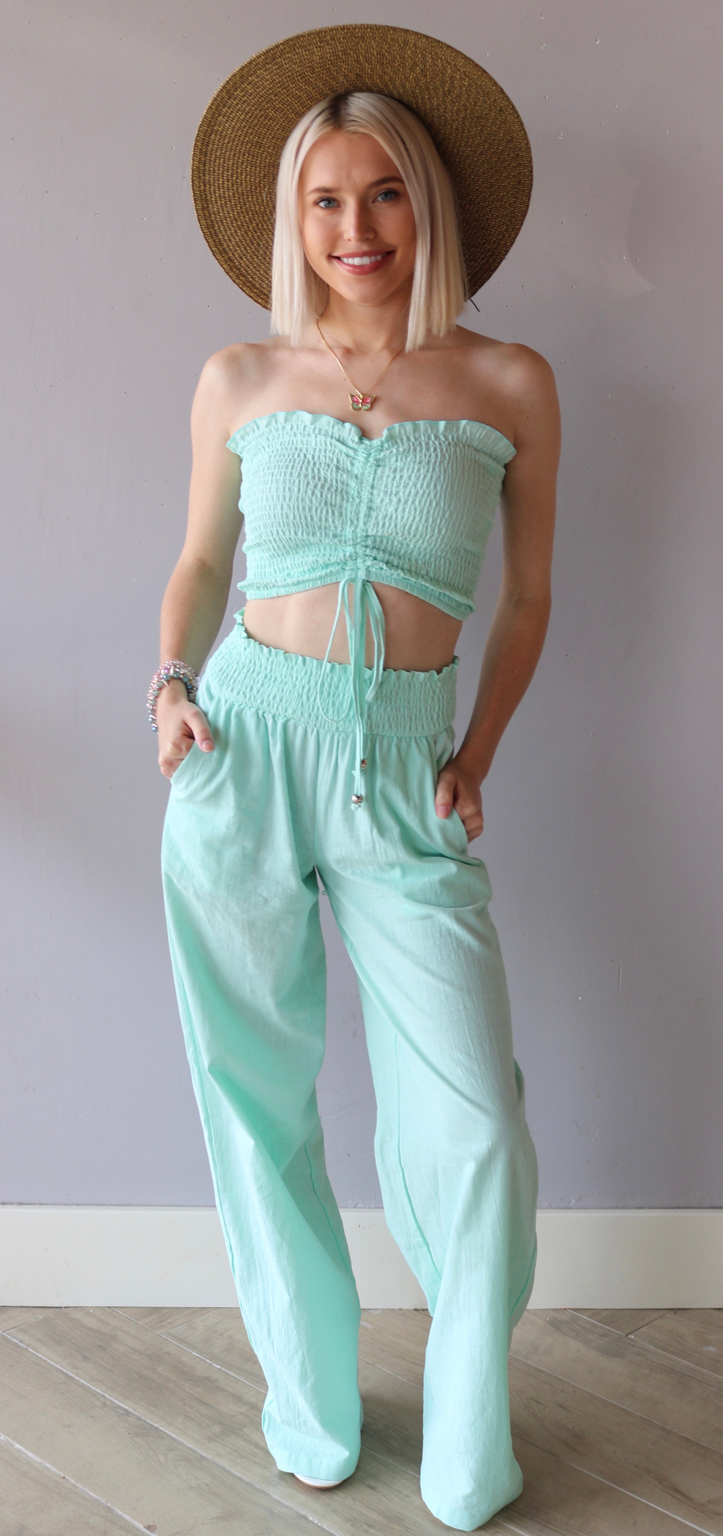 EPIC 2pc Rouche Tube Top/SmockWaist Pant Set