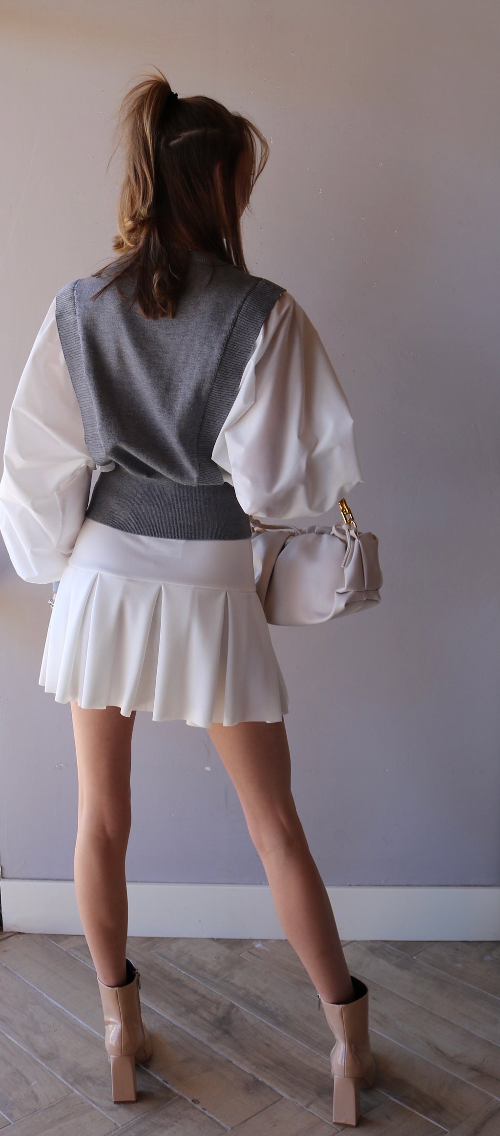 TULLY BalloonSleeve MixMedia Poplin/Sweater Top