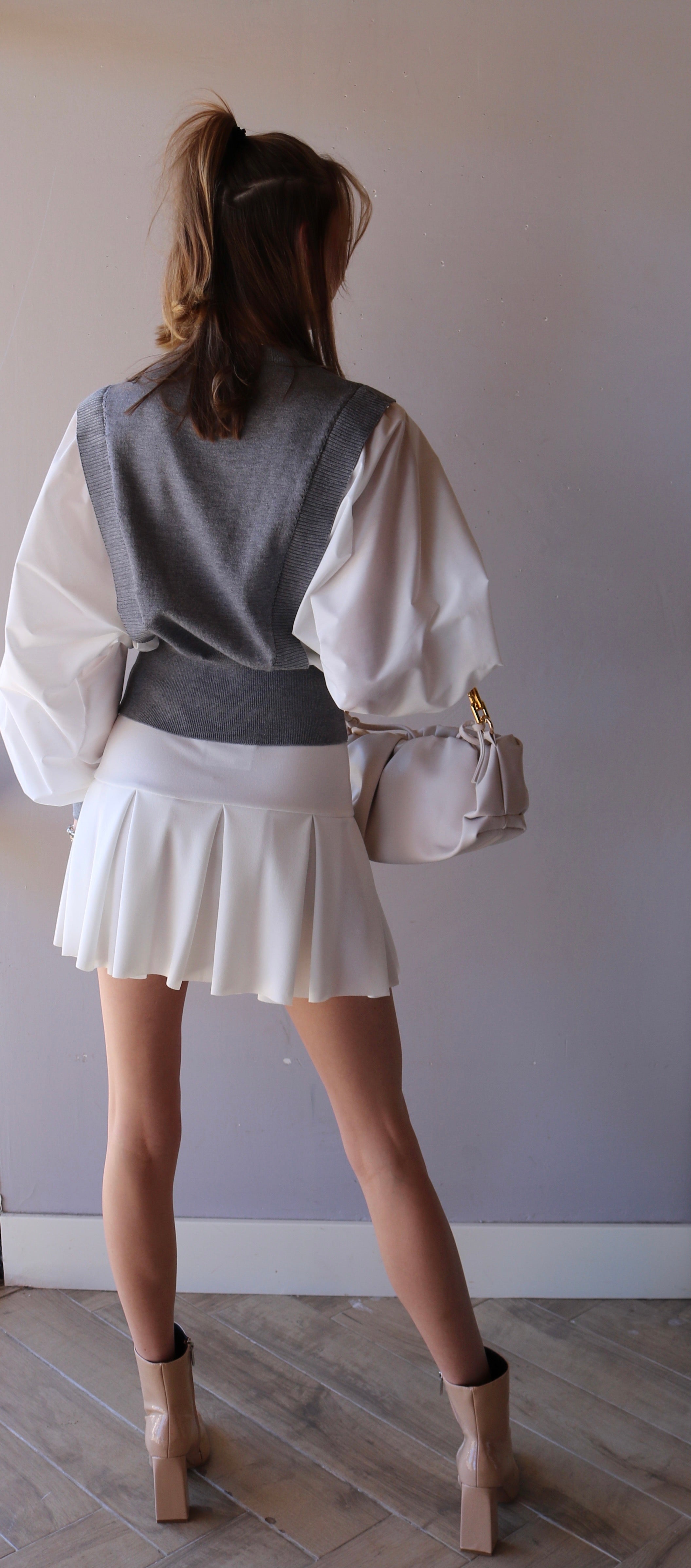 TULLY BalloonSleeve MixMedia Poplin/Sweater Top