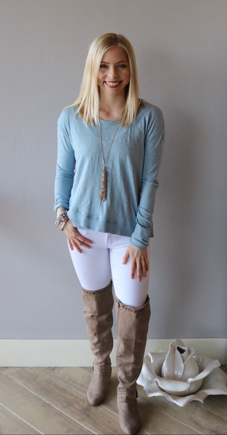 BOBI Slub Jersey SIDE OUT Crossed RibHem LongSleeve Top