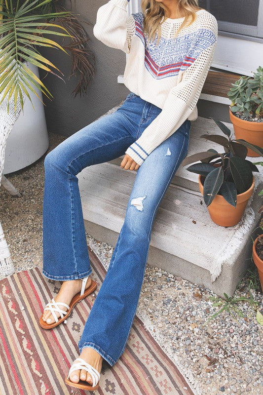 VERVET Hi~Rise BELLA Distressed Flare Jean