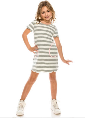 CLASS ACT Kids Stripe Contrast Scallop Hem Dress