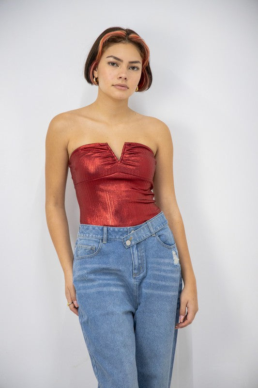 Cloud Ten RIVALRY Strapless Metallic Bodysuit