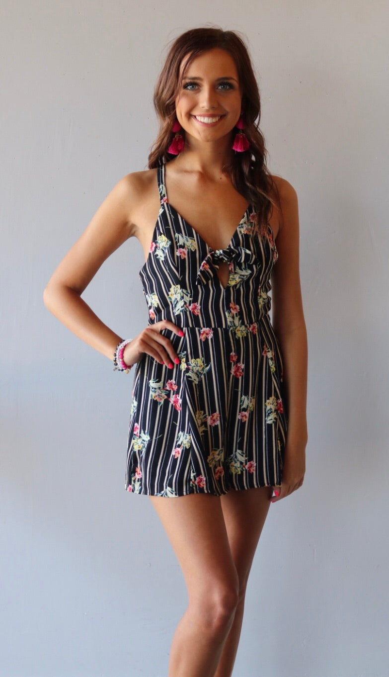 Blue Blush Stripe/Floral FREELANCE CrossBack Romper