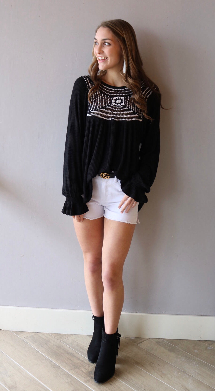 FREE PEOPLE CrochetNeck SOUL MATE WafflePrint ScoopHem Top