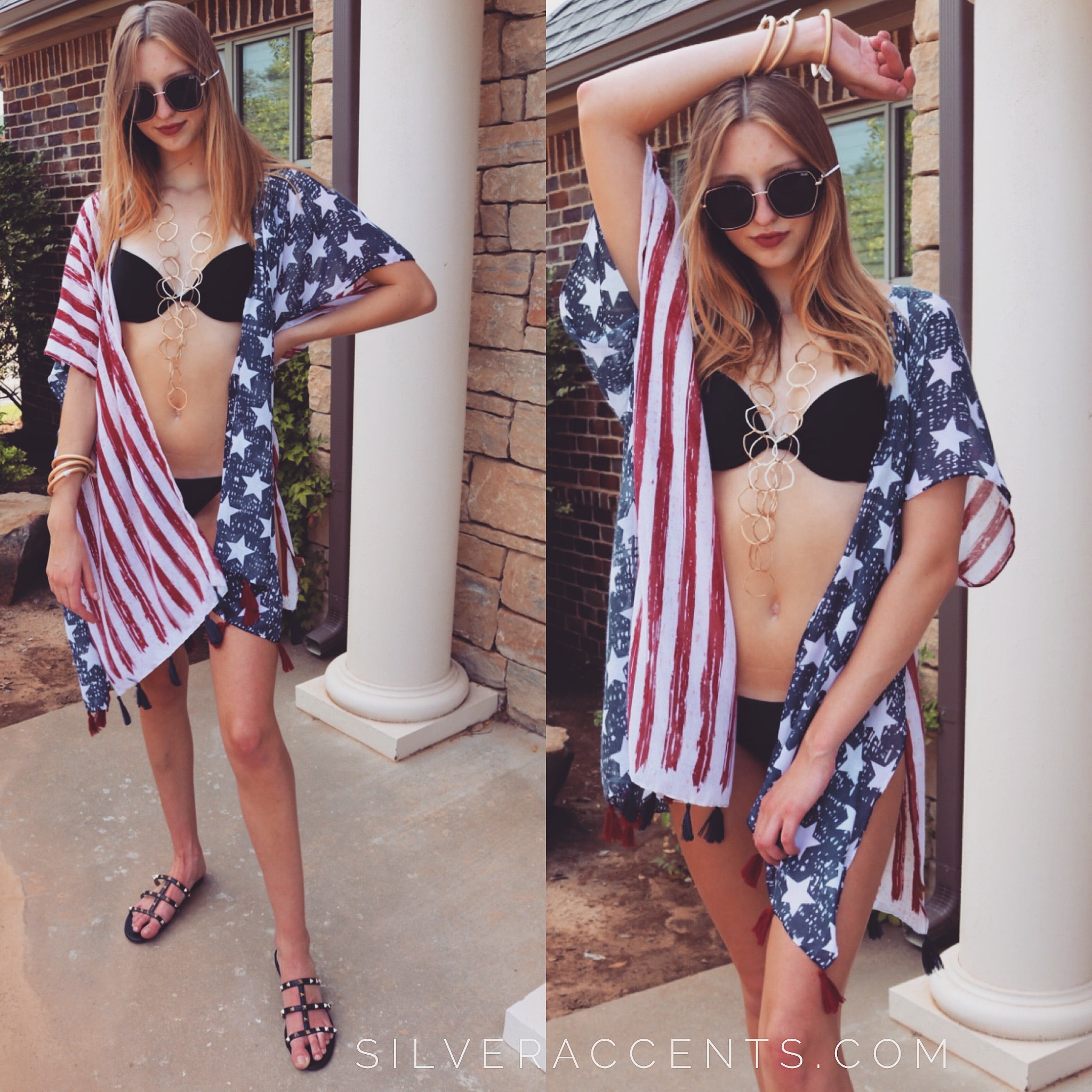 USA FLAG Tassel CoverUp Kimono Top