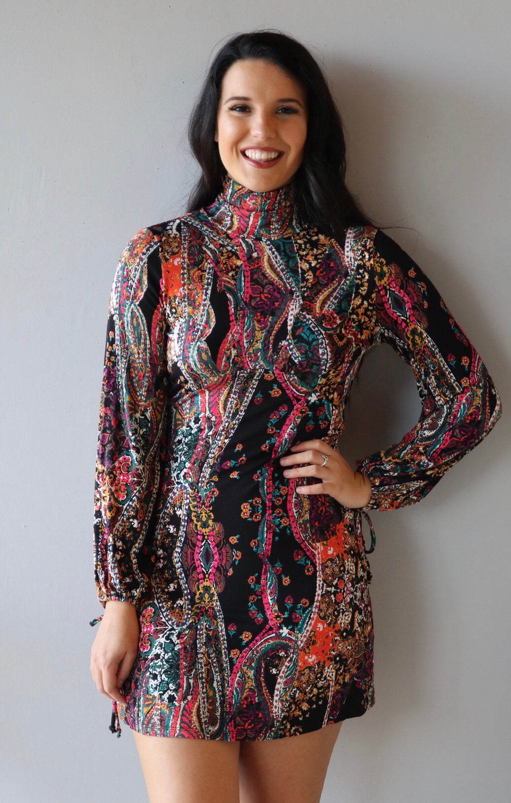 FREE PEOPLE Turtleneck ALL DOLLED UP Print Jersey Dress