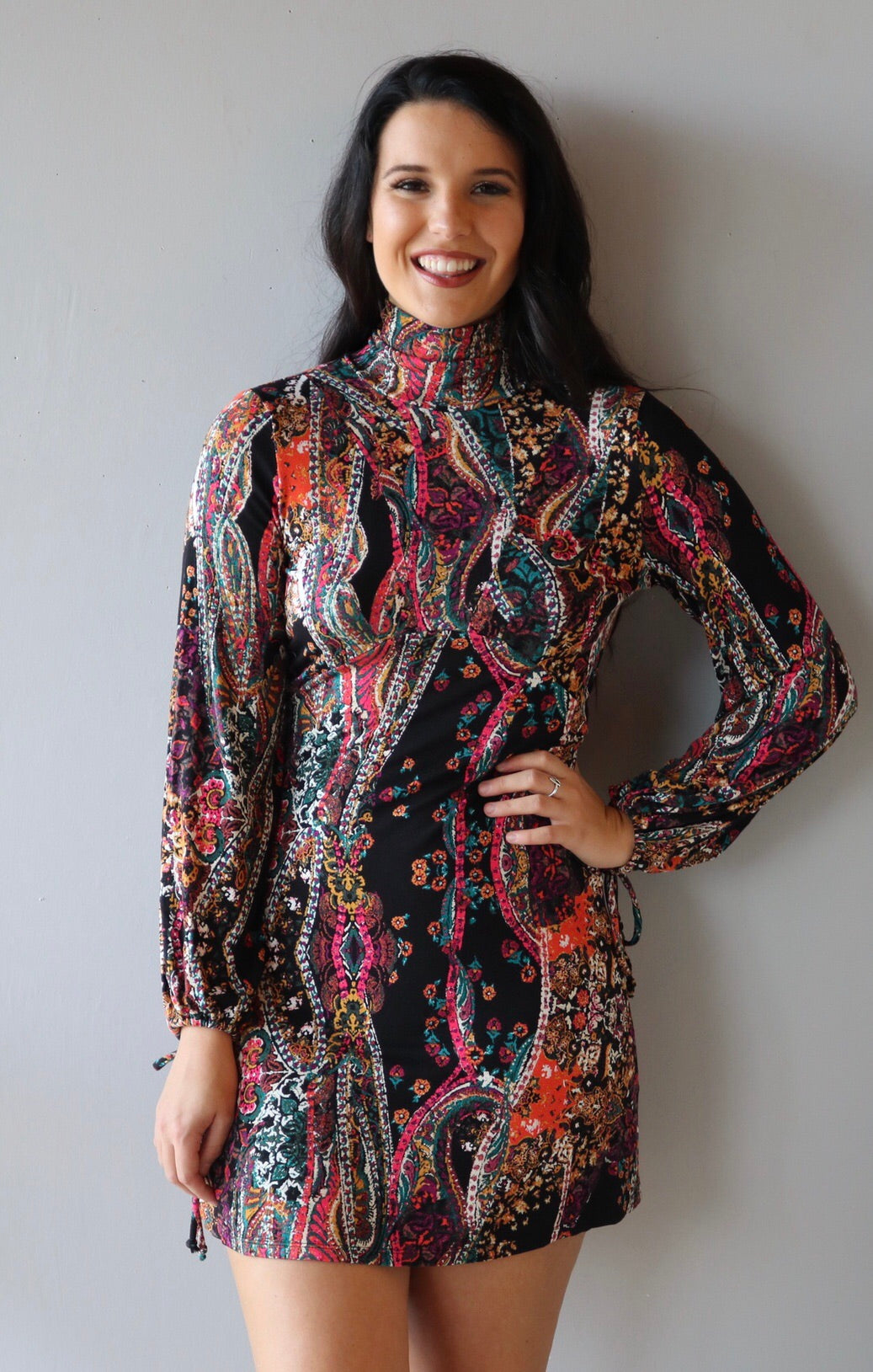 FREE PEOPLE Turtleneck ALL DOLLED UP Print Jersey Dress