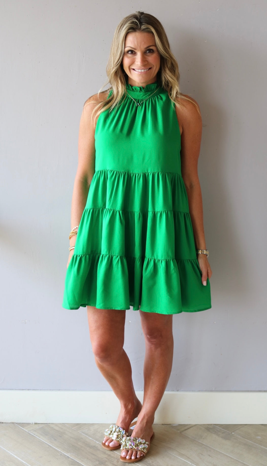 ROYAL HiNeck MutiTier Ruffle Dress