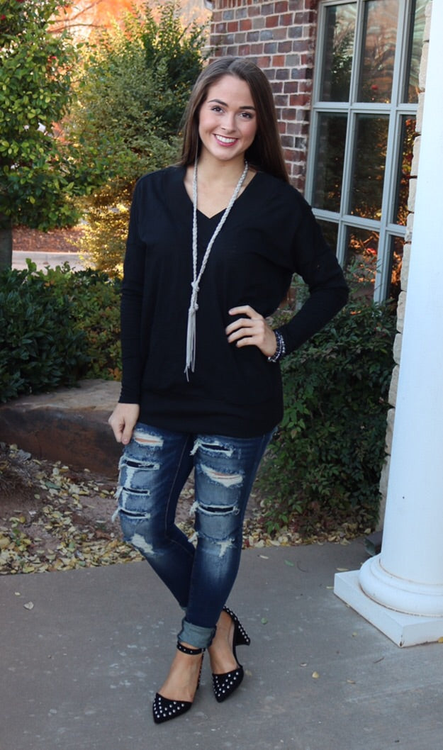 BOBI Slub Jersey JUDGEMENT DAY V-Neck RibKnit Trim Tunic Top