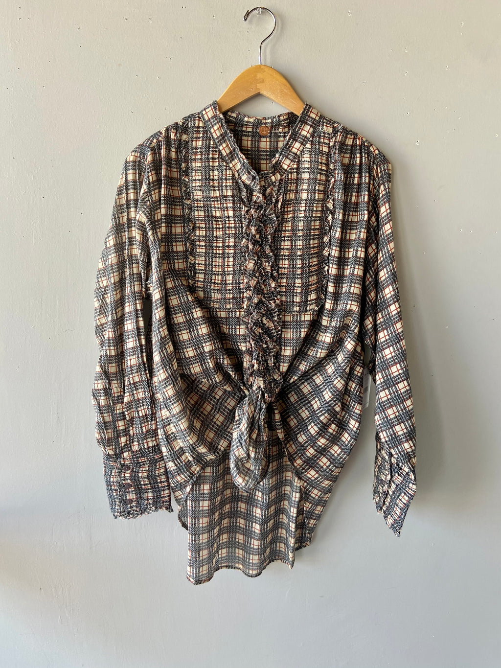 FREE PEOPLE Plaid MILES ButtonDown Tuxedo Shirt