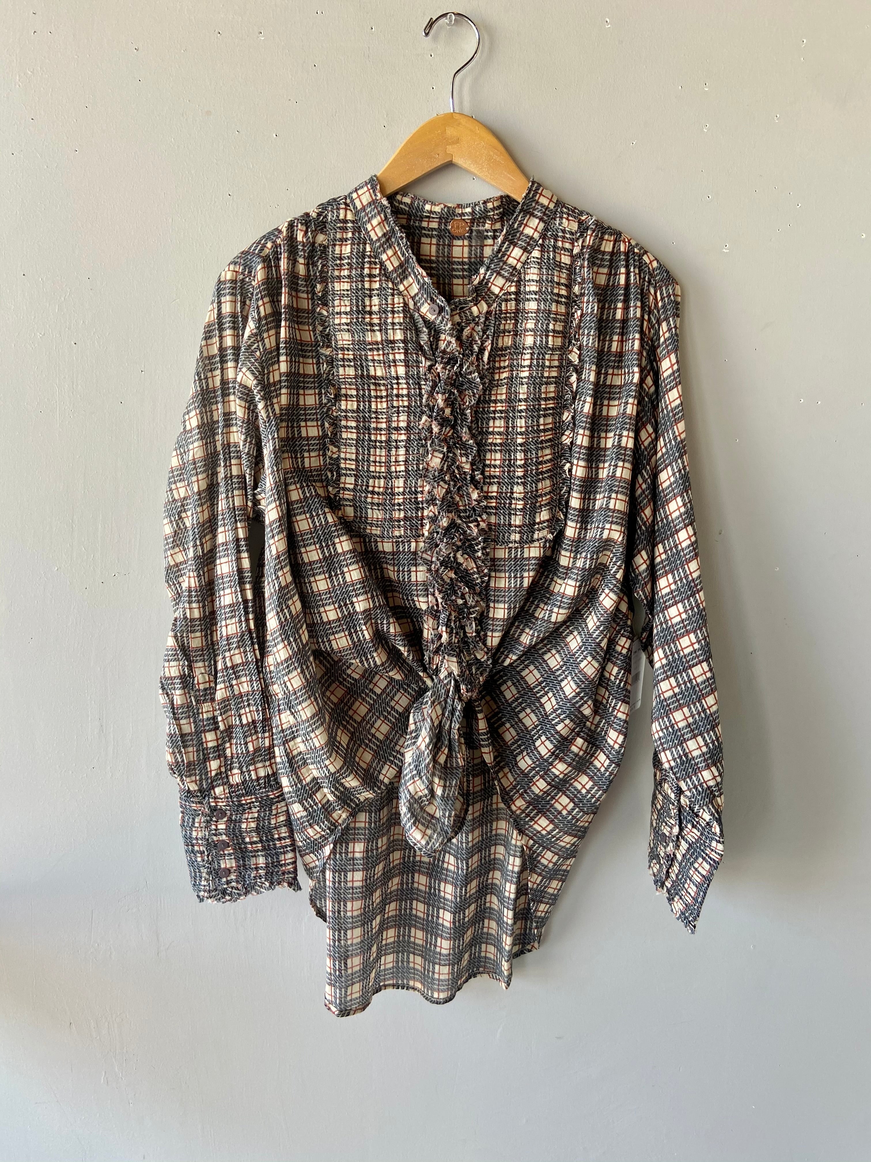 FREE PEOPLE Plaid MILES ButtonDown Tuxedo Shirt