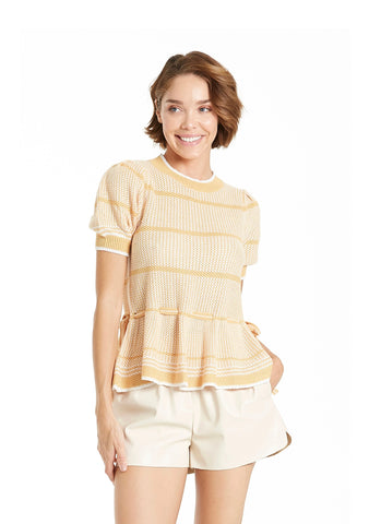 ANOTHER LOVE Striped ARYA TieWaist Short Sleeve Sweater