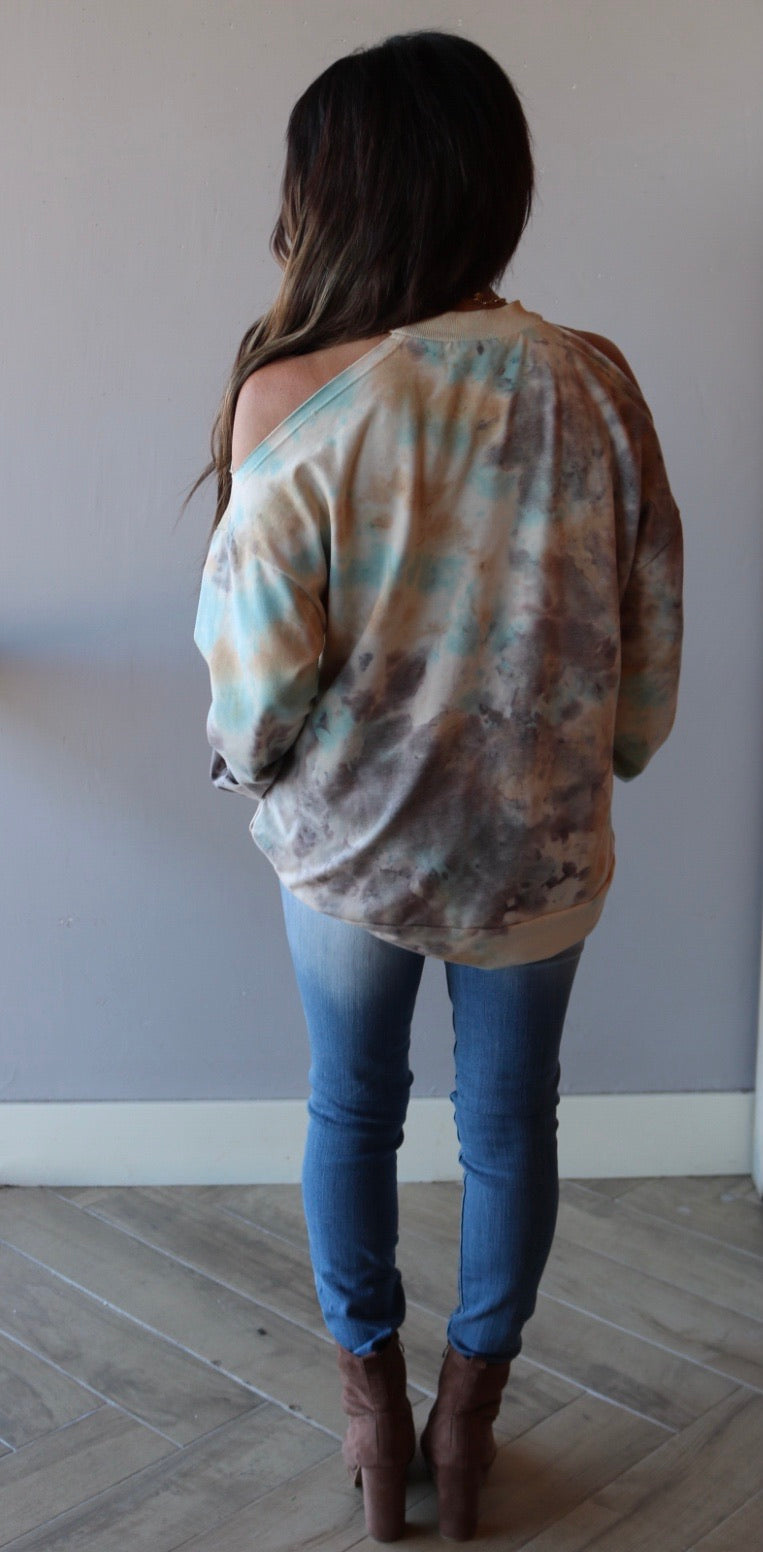 FEATURE TieDye ColdShoulder Knit Tunic Top