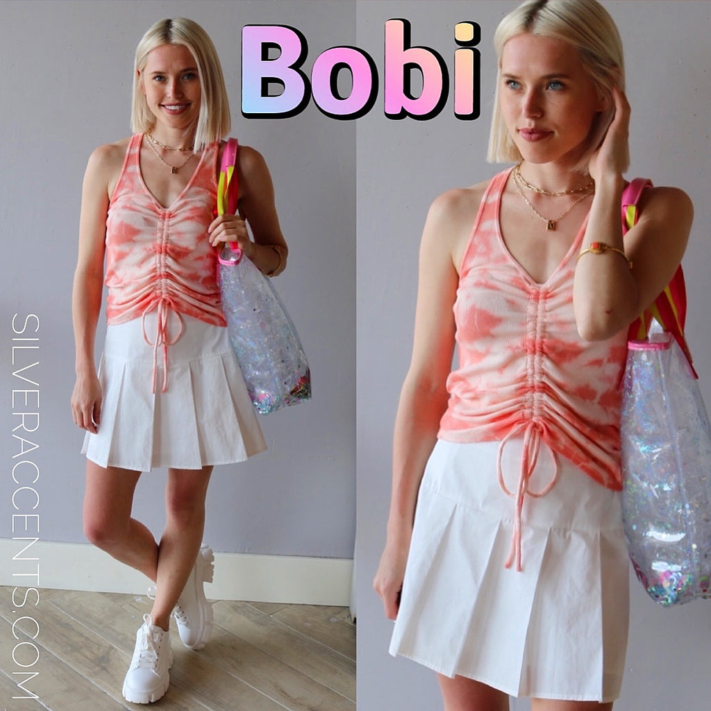 *BOBI Tie-Dye BENTLEY Ribbed Gathered-String Tank