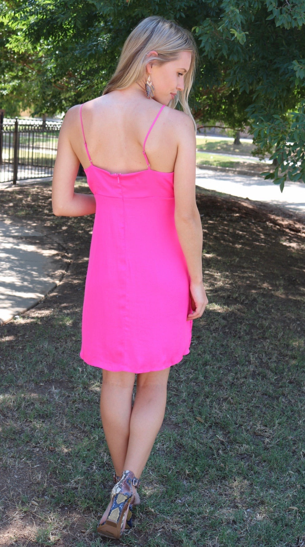 CHECK IN Pleated Bust Satin Cami Dress