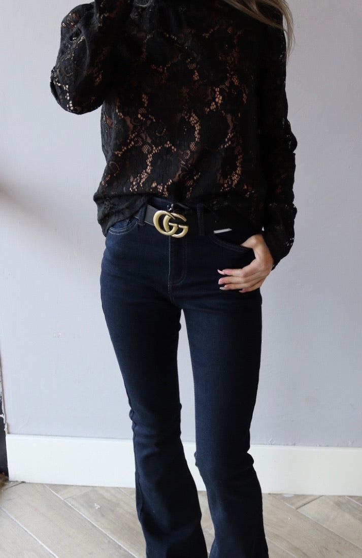 Mittoshop ARTFUL Lace Gathered MockNeck PuffSleeve Top