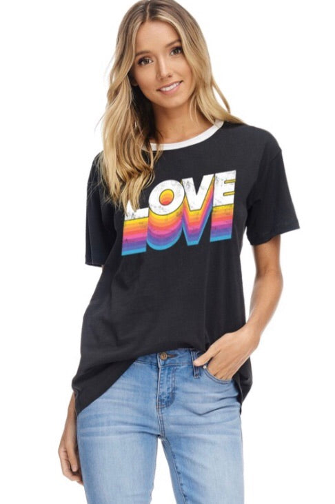 RETRO LOVE Graphic Logo Ringer Tee Top