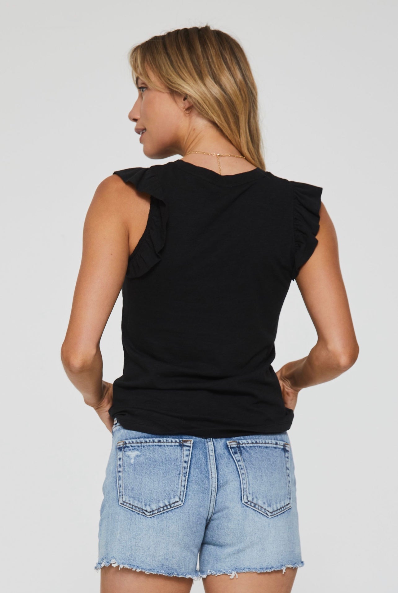 ANOTHER LOVE Ruffle Sleeve NORTH Slub Jersey Sleeveless Top