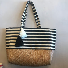 BEACH BOUND Striped Tote With Tassels