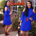 PEAKED MockNeck OpenShoulder Knit Shift Dress