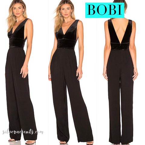 *BOBI BLACK V-Neck ELEGANCE Velour Bust Crepe Wideleg Jumpsuit Pant Romper