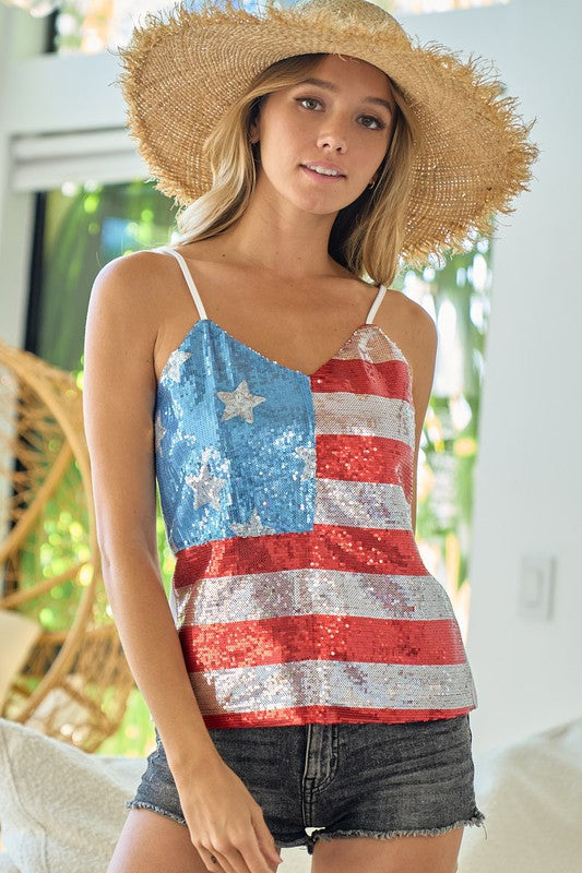 PLEDGE Sequin USA Flag Tank