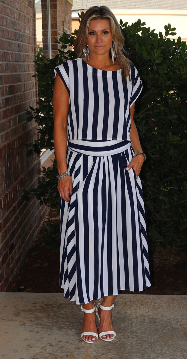 Umgee PORTIFINO 2pc Stripe CapSleeve/TieBack Skirt Set