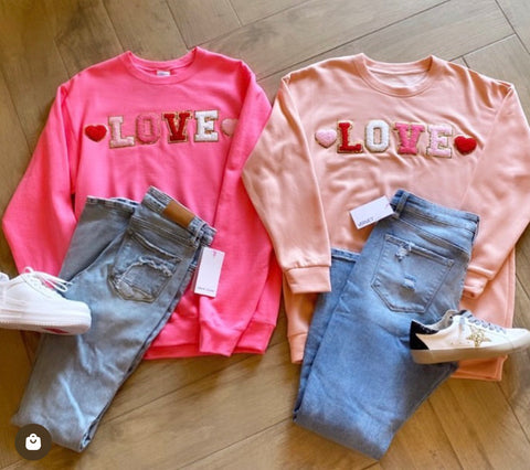 LOVE Chenille Letters Sweatshirt Top