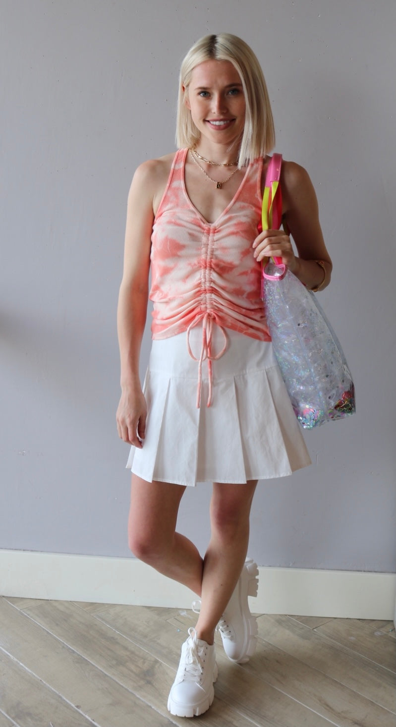 *BOBI Tie-Dye BENTLEY Ribbed Gathered-String Tank