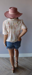 FREE PEOPLE Ivory CELIA Floral Print ButtonDown TieFront Top