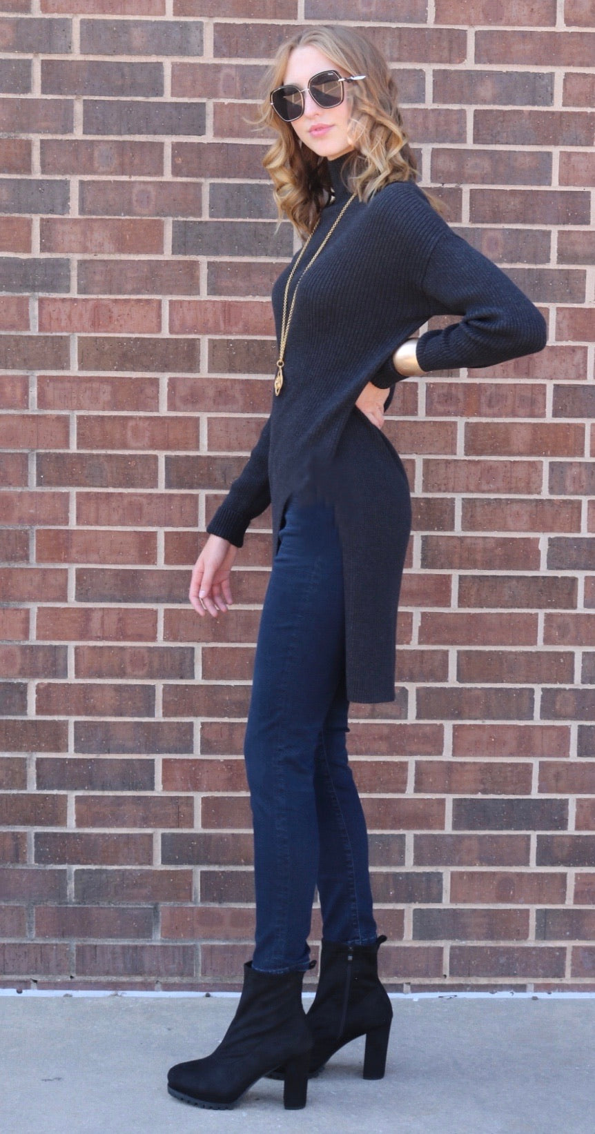 BOBI BLACK Fine RibKnit PRESTIGE Asymmetric Sweater Tunic Top