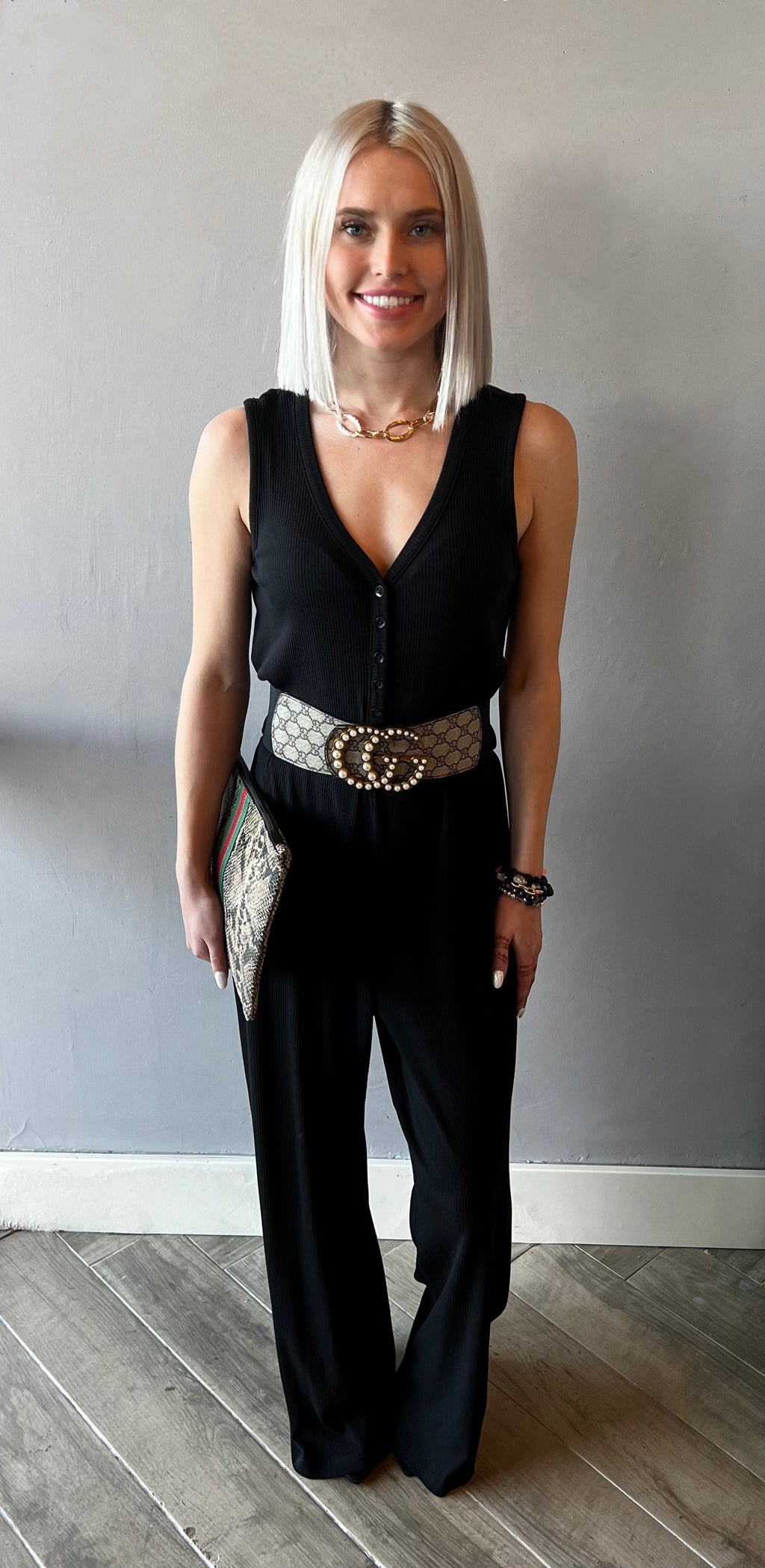 BOBI Henley IDOL V-Neck Belted Modal Jumpsuit